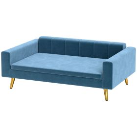 PawHut Modern Pet Bed, Cat Dog Sofa, Velvety Dog Couch for Small to Medium Dogs, Dark Blue